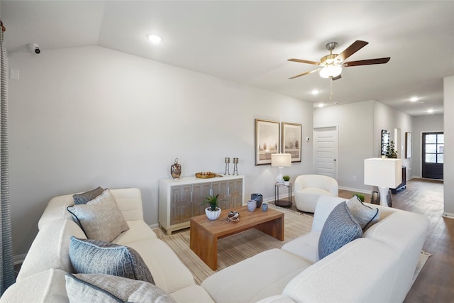804 Timmons Ln, Dayton, TX 77535 - living room with baseboards, wood finished floors, recessed lighting, and ceiling fan