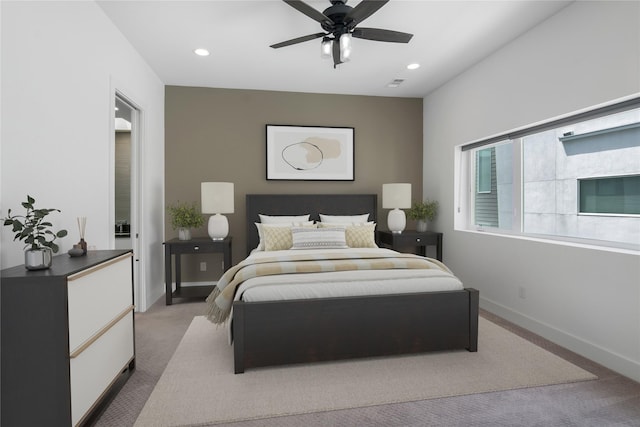 1155 W 18th St, Houston, TX 77008 - carpeted bedroom featuring baseboards, recessed lighting, and ceiling fan