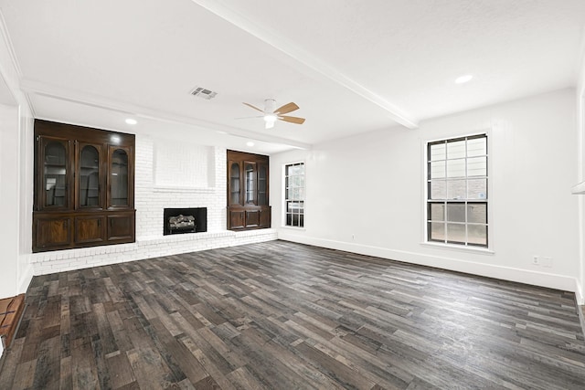 17627 Loring Ln, Spring, TX 77388 - unfurnished living room with wood finished floors, a ceiling fan, a fireplace, recessed lighting, and baseboards