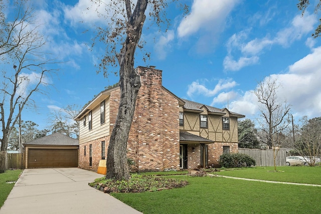 17627 Loring Ln, Spring, TX 77388 - view of front facade with brick siding, a chimney, a garage, and an outdoor structure