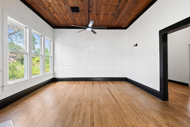 spare room featuring ceiling fan, a wealth of natural light, hardwood / wood-style floors, and baseboards
