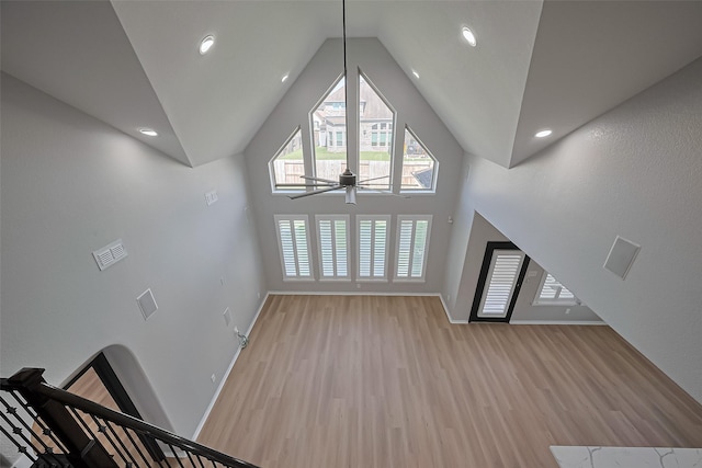 2006 Deer Vly, Missouri City, TX 77459 - unfurnished living room featuring light wood-style floors, recessed lighting, baseboards, and ceiling fan