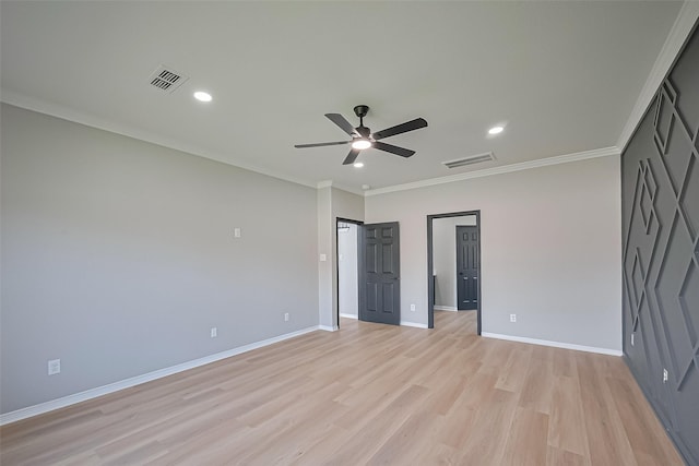 2006 Deer Vly, Missouri City, TX 77459 - unfurnished bedroom with baseboards, visible vents, ornamental molding, and light wood finished floors