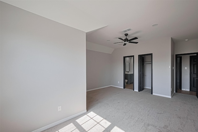 2006 Deer Vly, Missouri City, TX 77459 - unfurnished bedroom featuring visible vents, baseboards, ensuite bathroom, ceiling fan, and carpet flooring