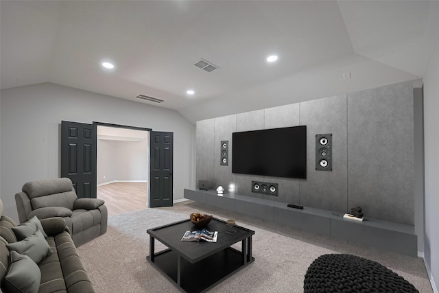 2006 Deer Vly, Missouri City, TX 77459 - living room with carpet floors, recessed lighting, vaulted ceiling, and visible vents