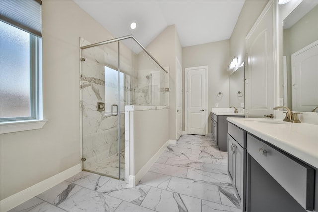 29167 Turning Springs Ln, Fulshear, TX 77441 - full bath featuring a marble finish shower, two vanities, a sink, baseboards, and marble finish floor