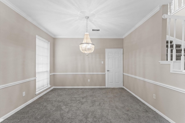 15306 Goodman St, Houston, TX 77084 - carpeted empty room featuring a chandelier, crown molding, and healthy amount of natural light