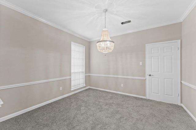 15306 Goodman St, Houston, TX 77084 - spare room featuring a chandelier, ornamental molding, carpet flooring, and baseboards
