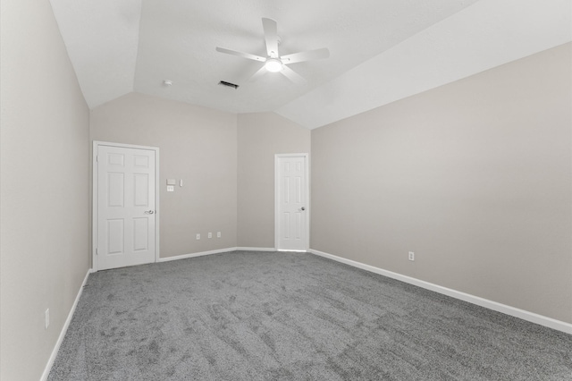 15306 Goodman St, Houston, TX 77084 - unfurnished room with ceiling fan, carpet floors, vaulted ceiling, and baseboards