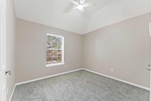 15306 Goodman St, Houston, TX 77084 - empty room featuring carpet floors, vaulted ceiling, ceiling fan, and baseboards