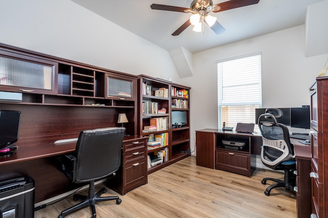 7702 Royal Oasis Ln, Cypress, TX 77433 - home office with light wood finished floors and a ceiling fan