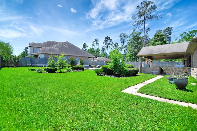 12603 Mostyn Ct, Magnolia, TX 77354 - view of yard with a trampoline and a fenced backyard