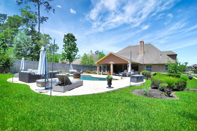 12603 Mostyn Ct, Magnolia, TX 77354 - view of pool featuring an outdoor hangout area, a patio area, and a fenced backyard