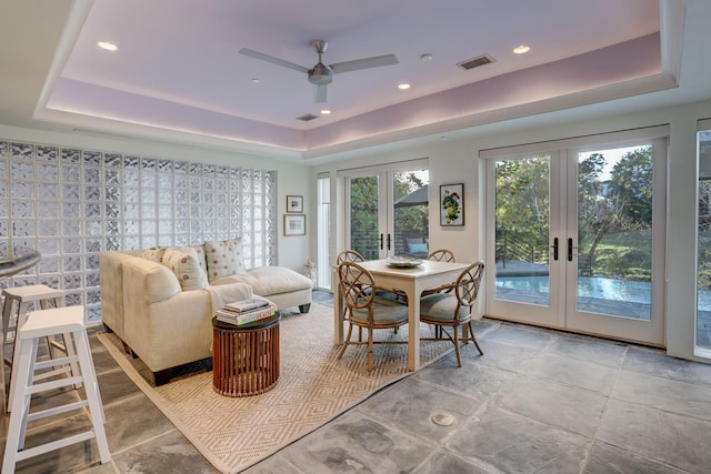 2003 Arrowwood Cir N, Houston, TX 77063 - interior space with visible vents, french doors, ceiling fan, and a tray ceiling