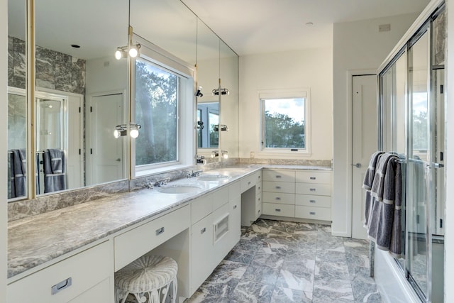2003 Arrowwood Cir N, Houston, TX 77063 - full bath featuring a shower with shower door, marble finish floor, and vanity