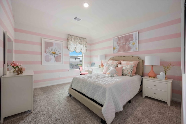 16833 Needlepoint Dr, Conroe, TX 77302 - bedroom featuring wallpapered walls, visible vents, carpet flooring, and baseboards