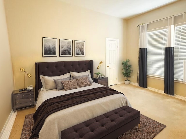 carpeted bedroom with baseboards and multiple windows