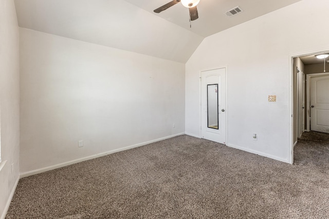 3713 Daisy Ln, Huntsville, TX 77340 - carpeted spare room featuring a ceiling fan, attic access, baseboards, lofted ceiling, and visible vents