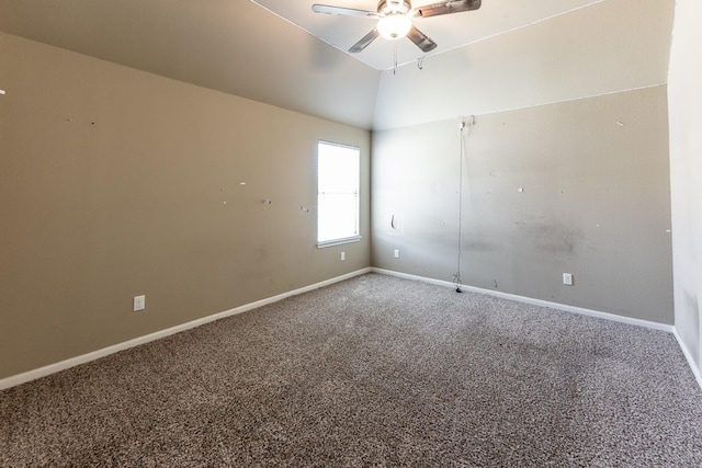 3713 Daisy Ln, Huntsville, TX 77340 - carpeted empty room with vaulted ceiling, baseboards, and ceiling fan