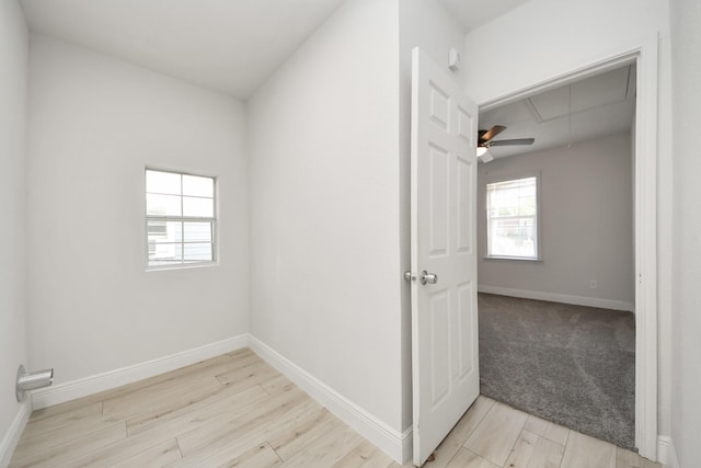 8014 Crestview Dr, Houston, TX 77028 - empty room featuring attic access, light wood finished floors, and ceiling fan