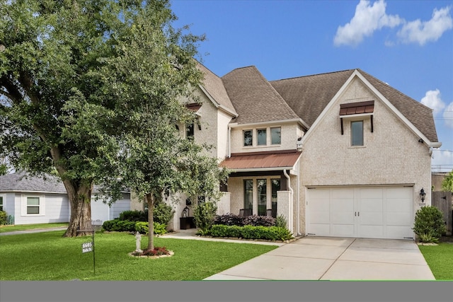 6605 Rolla St, Houston, TX 77055 - view of front of property featuring concrete driveway, roof with shingles, an attached garage, brick siding, and a front lawn