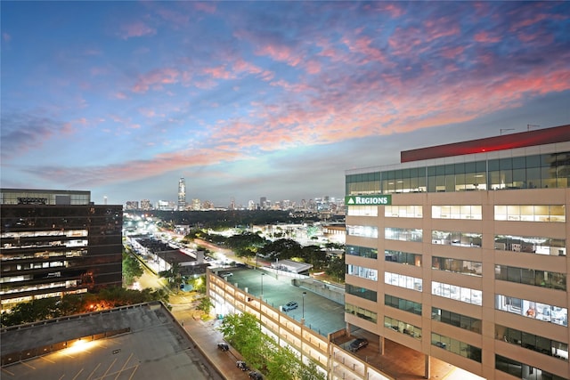 view of water feature with a city view