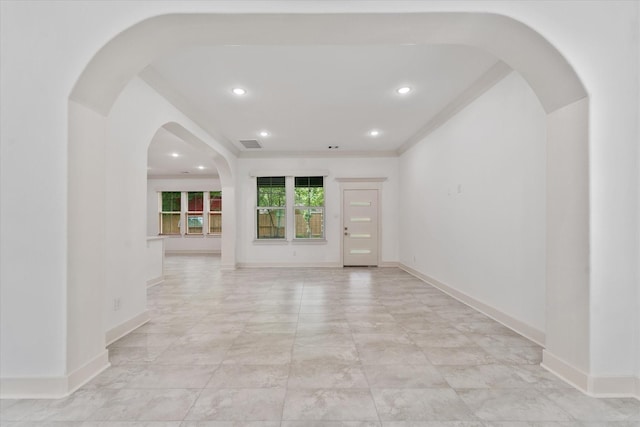 empty room with recessed lighting, baseboards, and visible vents