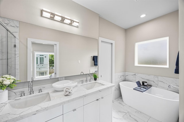 861 Prosper St, Houston, TX 77088 - full bath with marble finish floor, a sink, and a stall shower