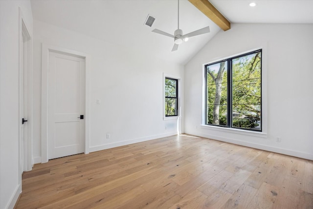 4016 Branard St, Houston, TX 77027 - spare room with light wood-type flooring, lofted ceiling with beams, baseboards, and visible vents