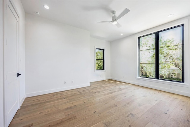 4016 Branard St, Houston, TX 77027 - empty room with recessed lighting, ceiling fan, baseboards, and light wood-style flooring