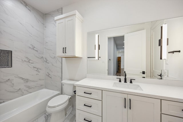 4016 Branard St, Houston, TX 77027 - bathroom featuring vanity, marble finish floor, shower / tub combination, and toilet