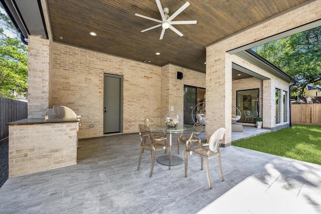 4016 Branard St, Houston, TX 77027 - view of patio with a ceiling fan, outdoor dining area, area for grilling, and fence
