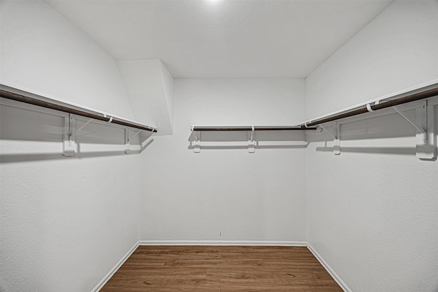 walk in closet with wood finished floors