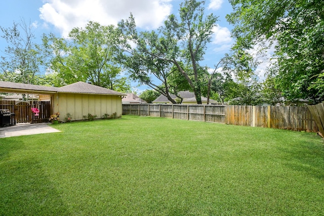 view of yard with a patio and a fenced backyard