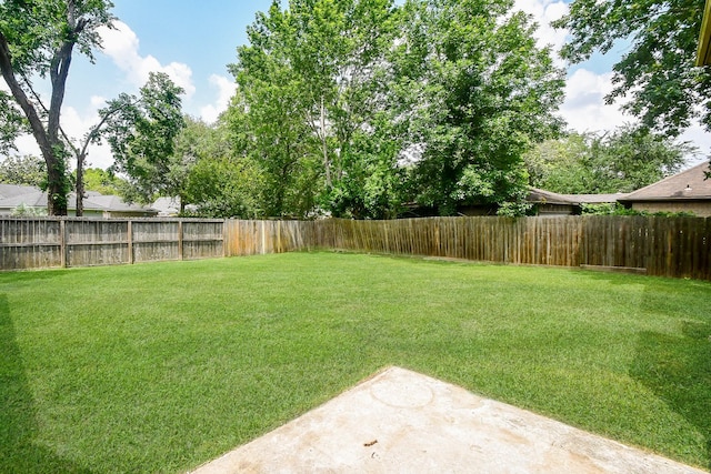 view of yard with a fenced backyard and a patio area