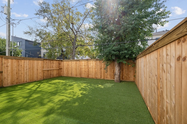 view of yard with a fenced backyard