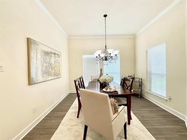 26936 Chateau Lake Dr, Kingwood, TX 77339 - dining space with baseboards, dark wood-style floors, and ornamental molding