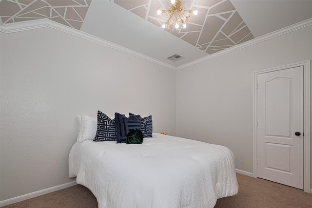 12205 Renewal Way, Houston, TX 77047 - carpeted bedroom with a chandelier, baseboards, and crown molding