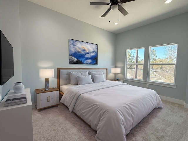 16366 Eastchase St, Montgomery, TX 77316 - bedroom featuring ceiling fan, baseboards, recessed lighting, and light colored carpet
