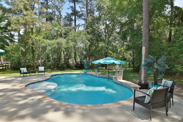 outdoor pool featuring a patio area
