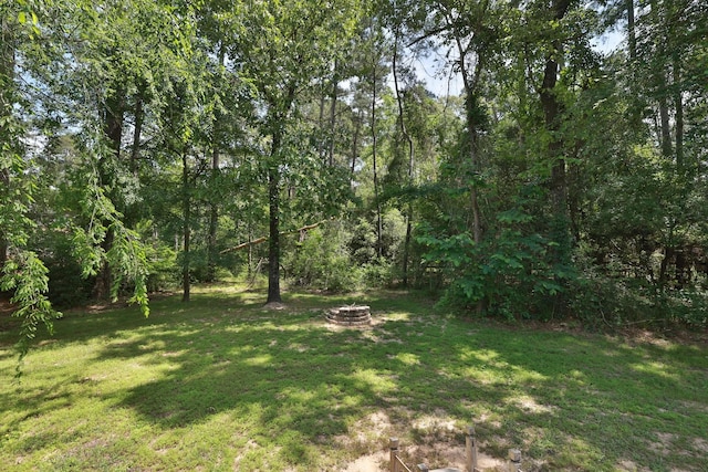 view of yard with an outdoor fire pit