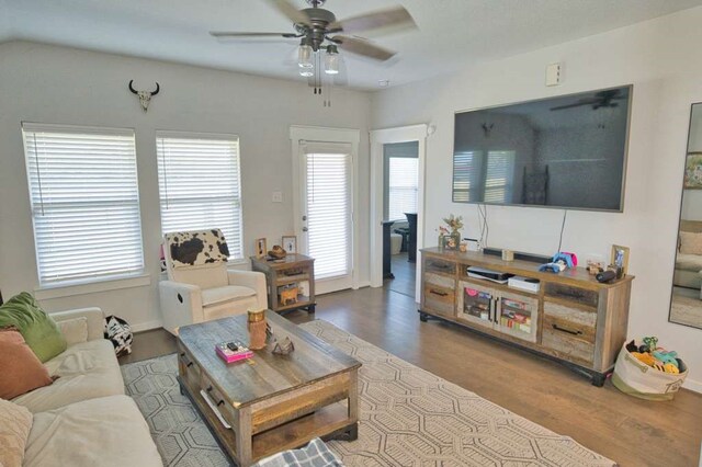 219 Lisa Marie Dr, Angleton, TX 77515 - living area with a ceiling fan and wood finished floors