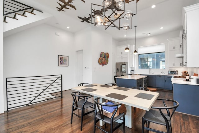 1512 Malone St, Houston, TX 77007 - dining space with a toaster, recessed lighting, a notable chandelier, and dark wood finished floors