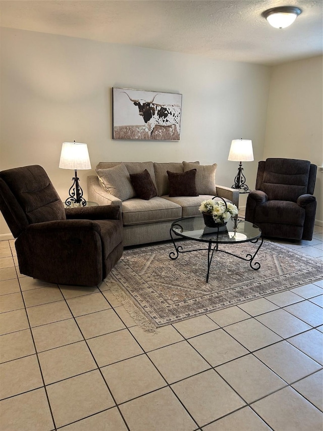 living area featuring light tile patterned flooring