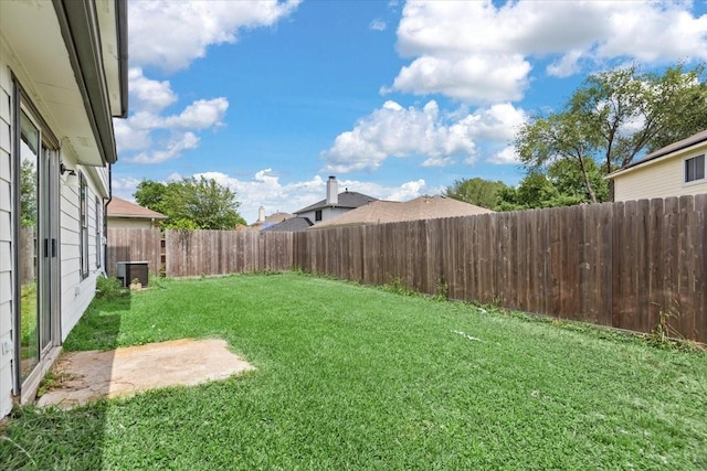 view of yard with a fenced backyard