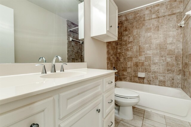 bathroom with vanity, toilet, and bathing tub / shower combination
