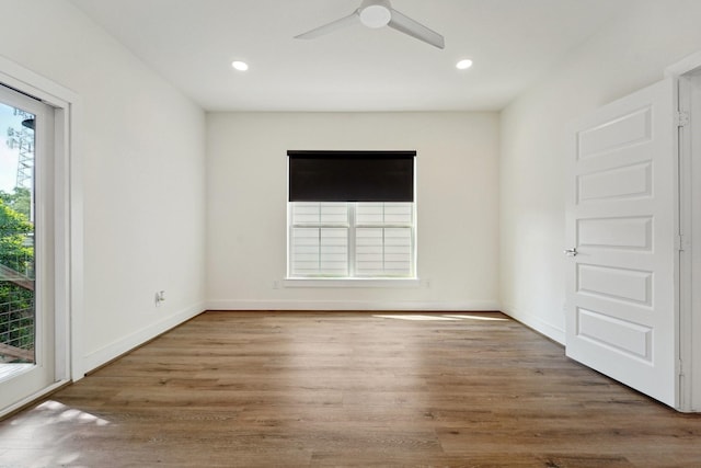 2520 Ohsfeldt St, Houston, TX 77008 - empty room featuring a ceiling fan, wood finished floors, recessed lighting, and baseboards
