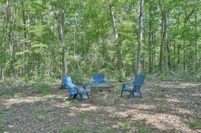 view of yard with a fire pit