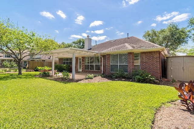 2538 Silent Shore Ct, Richmond, TX 77406 - back of property featuring a pergola, a patio, brick siding, and a chimney