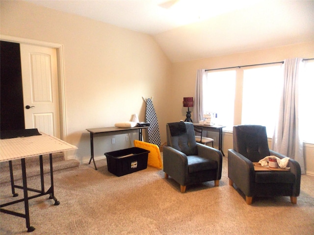 23423 Tavola Rosa Dr, New Caney, TX 77357 - living area with carpet, lofted ceiling, and ceiling fan